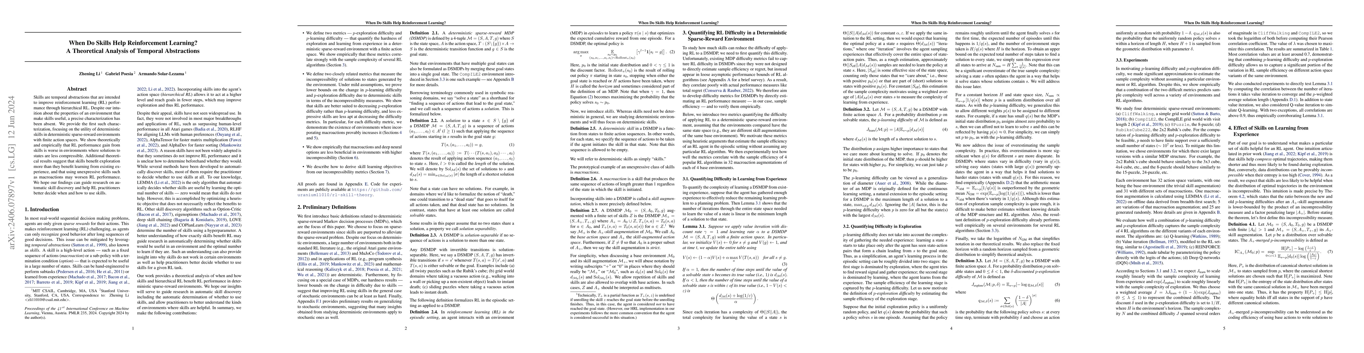 Thumbnail for When Do Skills Help Reinforcement Learning? A Theoretical Analysis of
  Temporal Abstractions