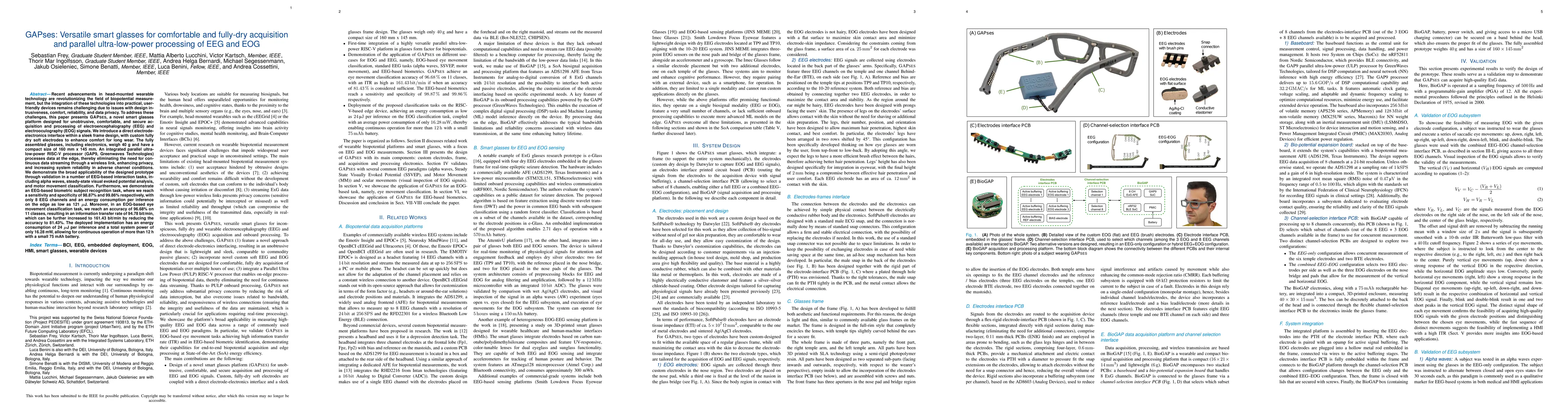Thumbnail for GAPses: Versatile smart glasses for comfortable and fully-dry
  acquisition and parallel ultra-low-power processing of EEG and EOG