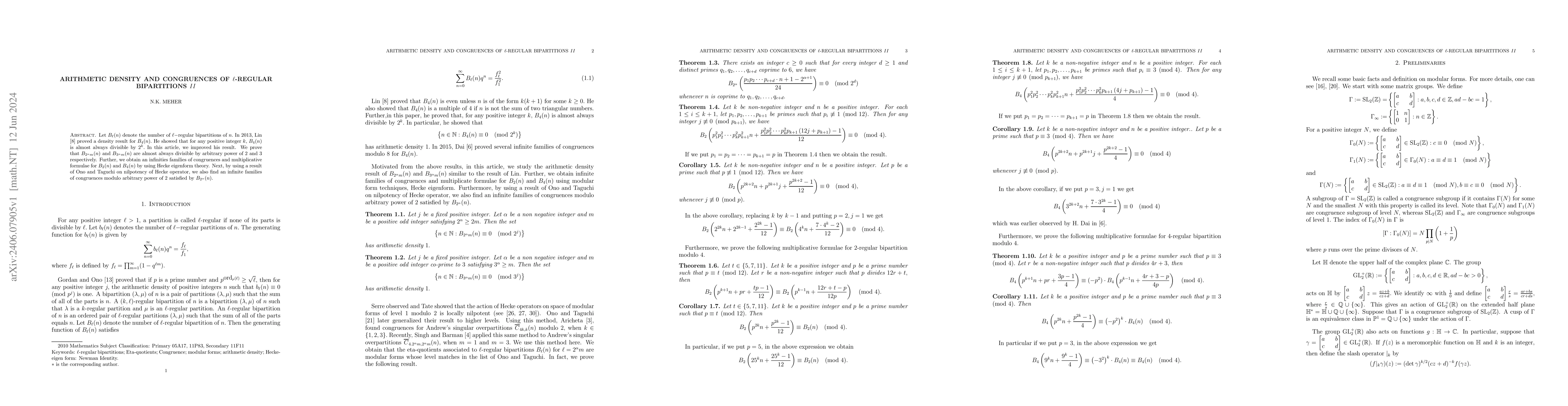 Thumbnail for Arithmetic density and congruences of $\ell$-regular bipartitions $II$