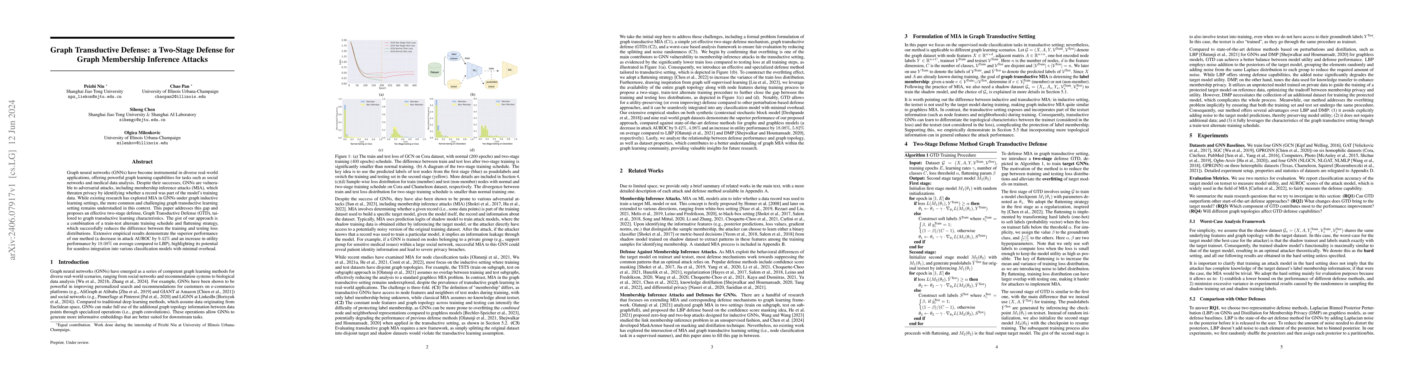Thumbnail for Graph Transductive Defense: a Two-Stage Defense for Graph Membership
  Inference Attacks