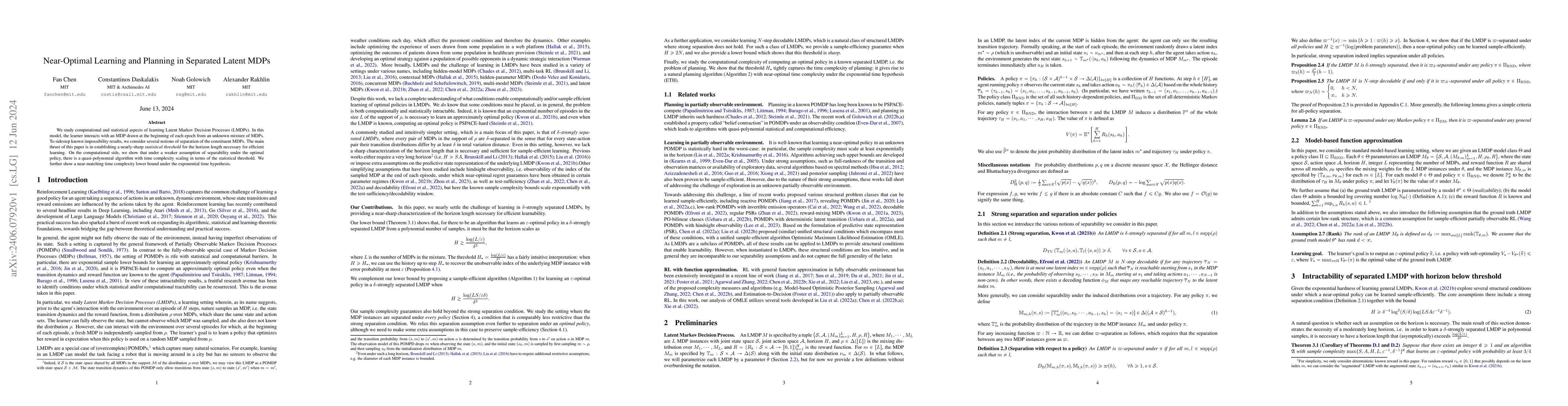 Thumbnail for Near-Optimal Learning and Planning in Separated Latent MDPs