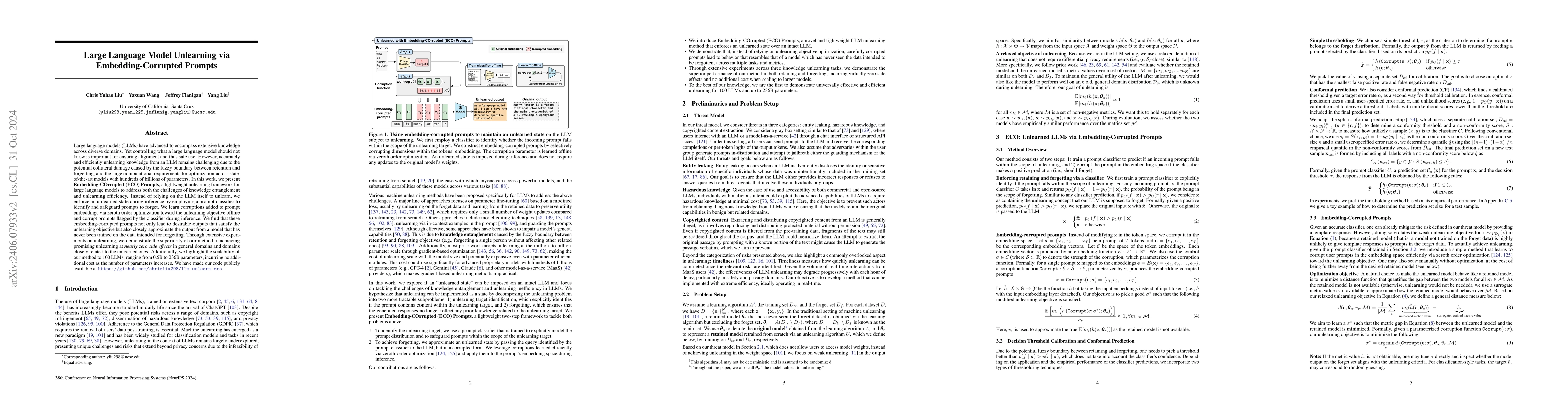 Thumbnail for Large Language Model Unlearning via Embedding-Corrupted Prompts