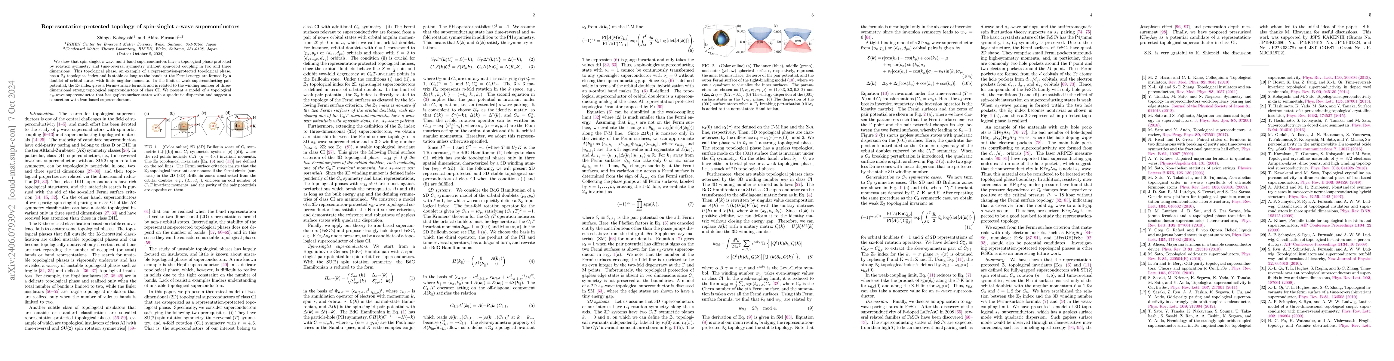 Thumbnail for Representation-protected topology of spin-singlet $s$-wave
  superconductors