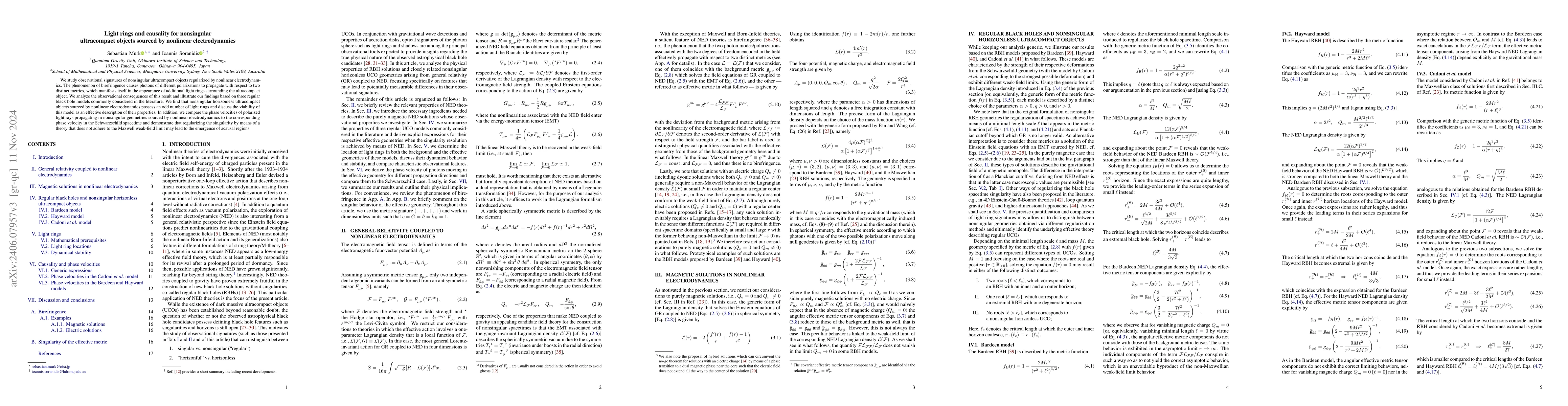 Thumbnail for Light rings and causality for nonsingular ultracompact objects sourced
  by nonlinear electrodynamics