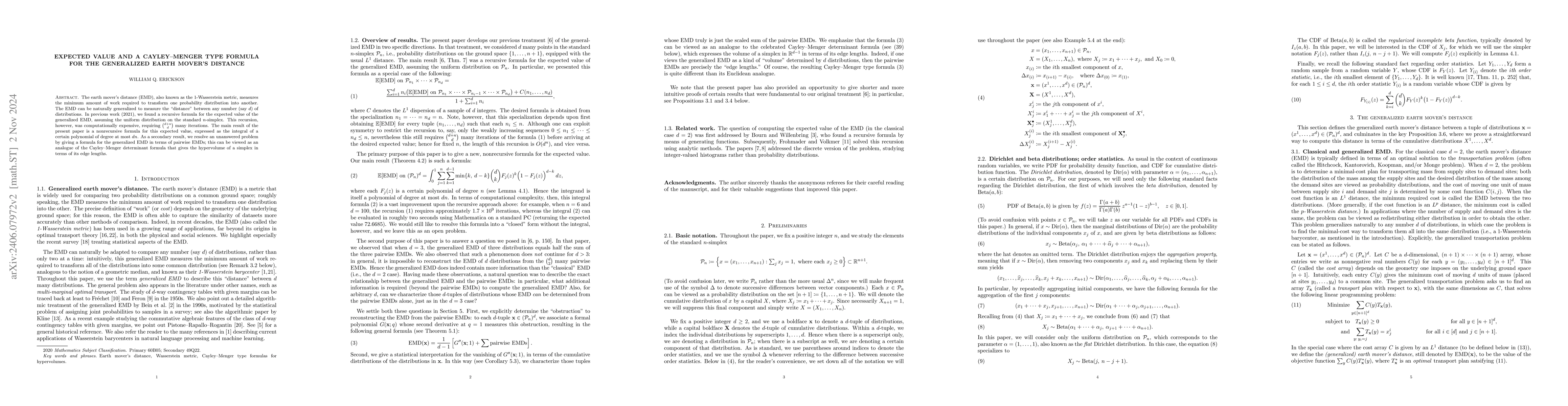 Thumbnail for Expected value and a Cayley-Menger formula for the generalized earth
  mover's distance