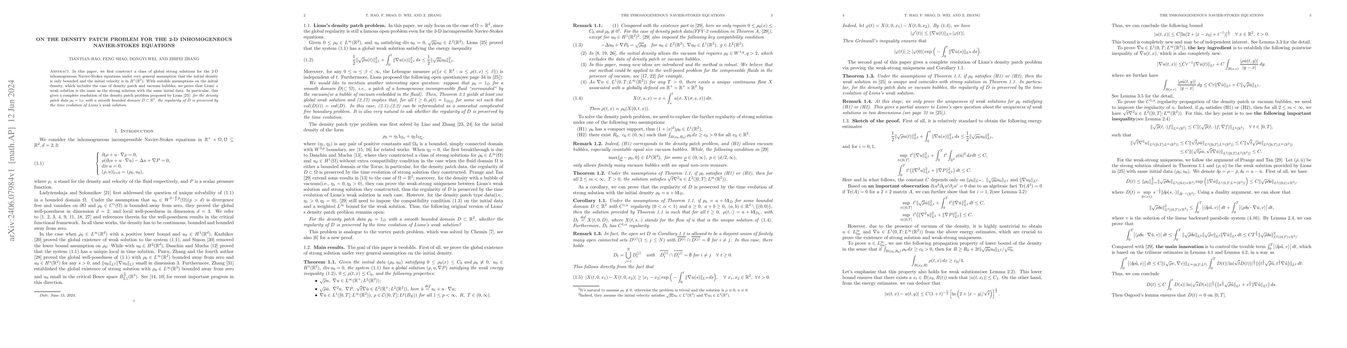 Thumbnail for On the density patch problem for the 2-D inhomogeneous Navier-Stokes
  equations