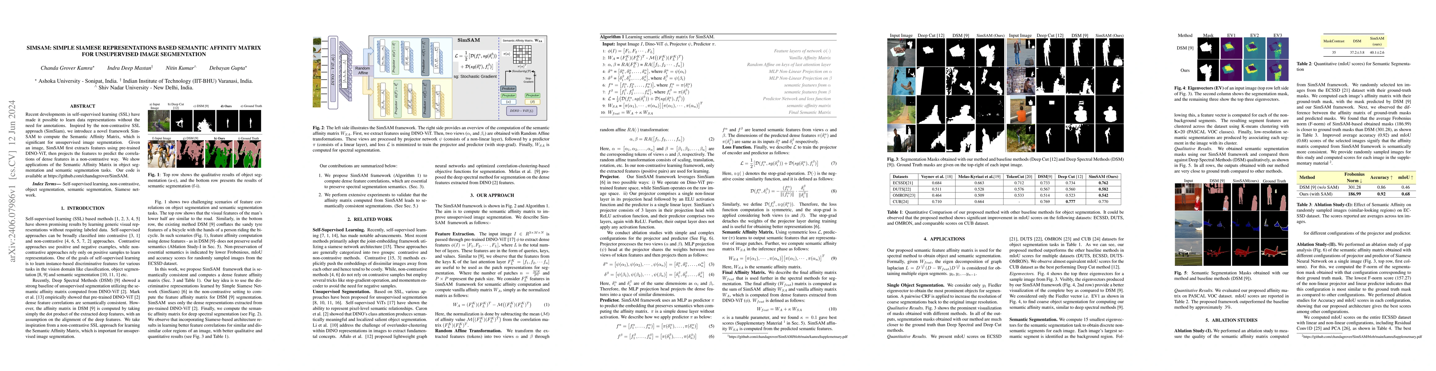 Thumbnail for SimSAM: Simple Siamese Representations Based Semantic Affinity Matrix
  for Unsupervised Image Segmentation