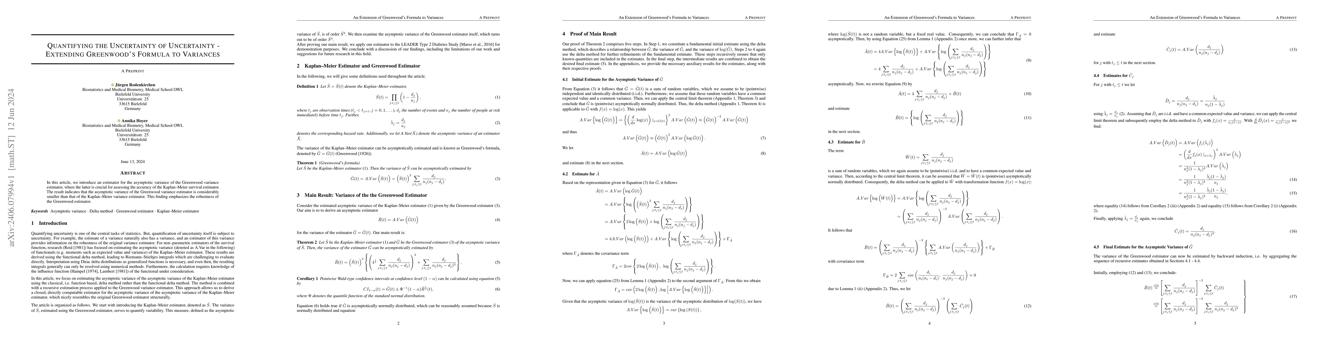 Thumbnail for An Extension of Greenwood's Formula to Variances