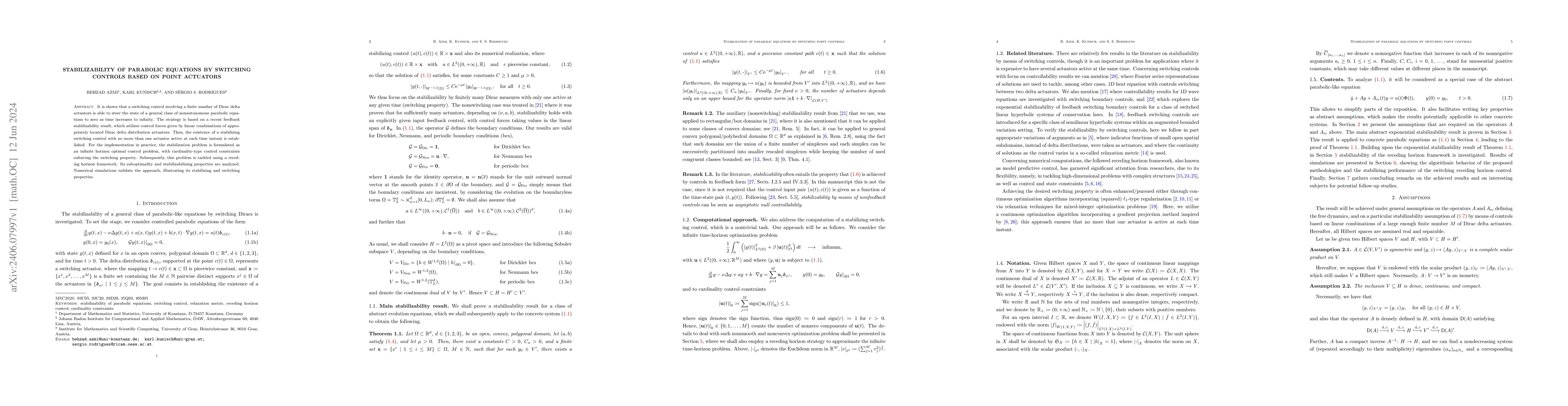 Thumbnail for Stabilizability of parabolic equations by switching controls based on
  point actuators