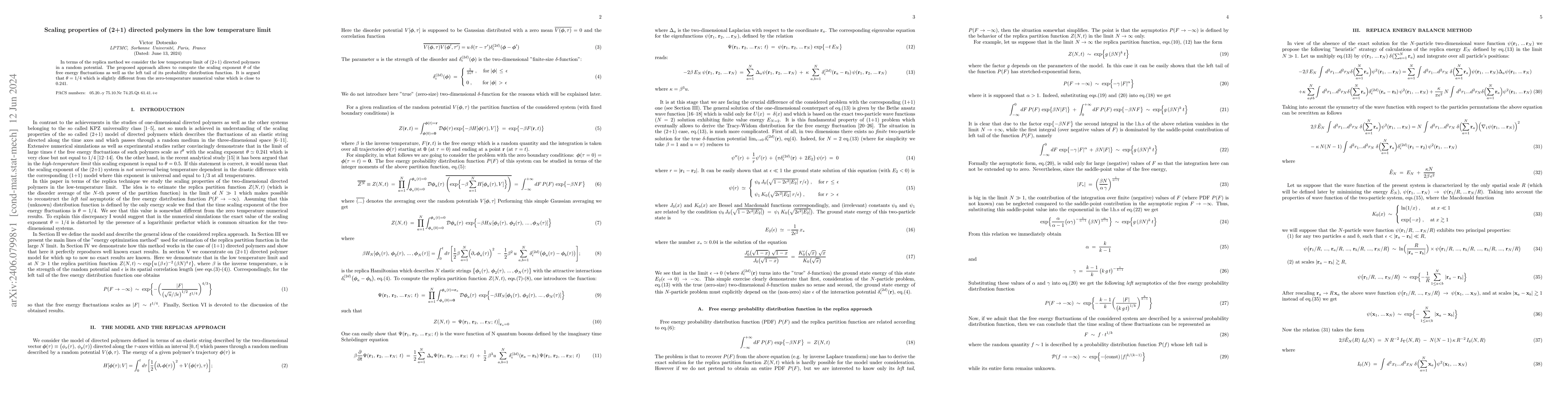 Thumbnail for Scaling properties of (2+1) directed polymers in the low temperature
  limit