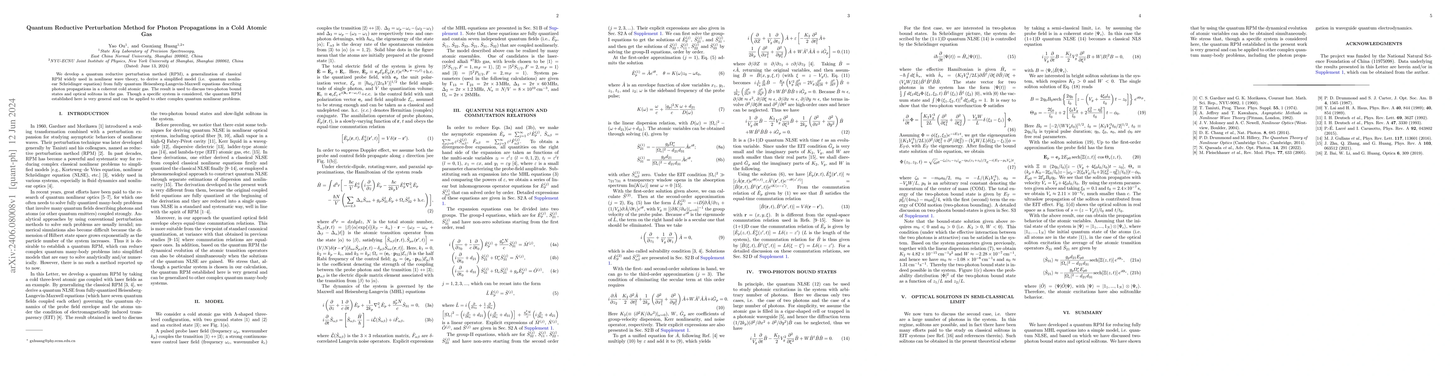 Thumbnail for Quantum Reductive Perturbation Method for Photon Propagations in a Cold
  Atomic Gas