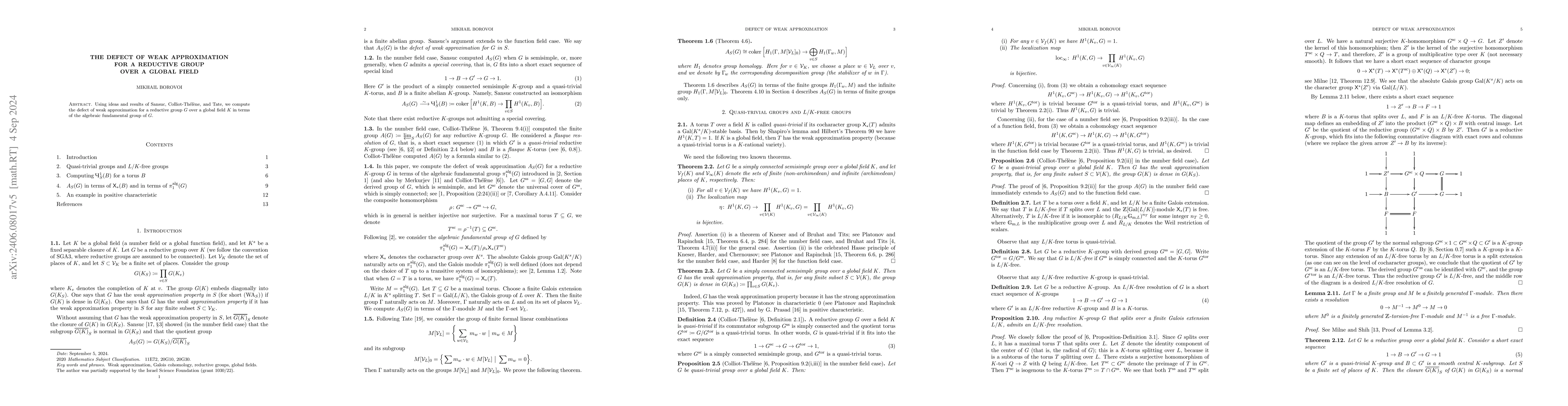 Thumbnail for The defect of weak approximation for a reductive group over a global
  field