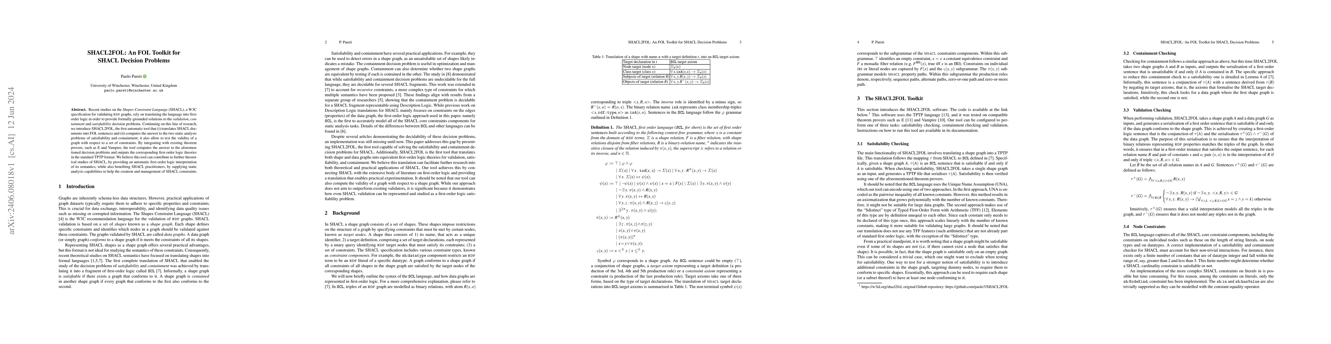 Thumbnail for SHACL2FOL: An FOL Toolkit for SHACL Decision Problems