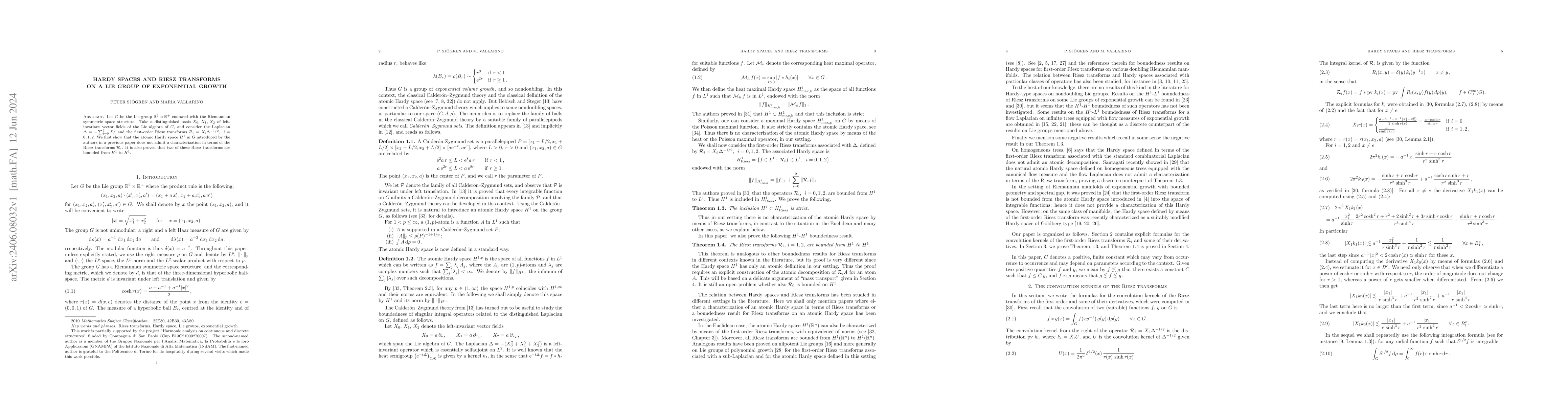 Thumbnail for Hardy spaces and Riesz transforms on a Lie group of exponential growth