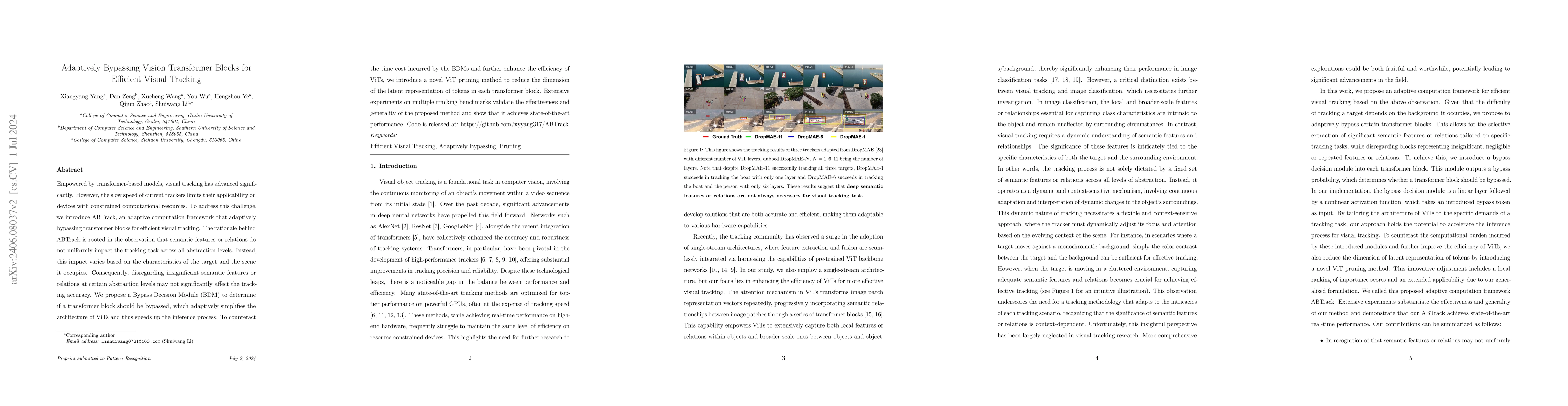 Thumbnail for Adaptively Bypassing Vision Transformer Blocks for Efficient Visual
  Tracking
