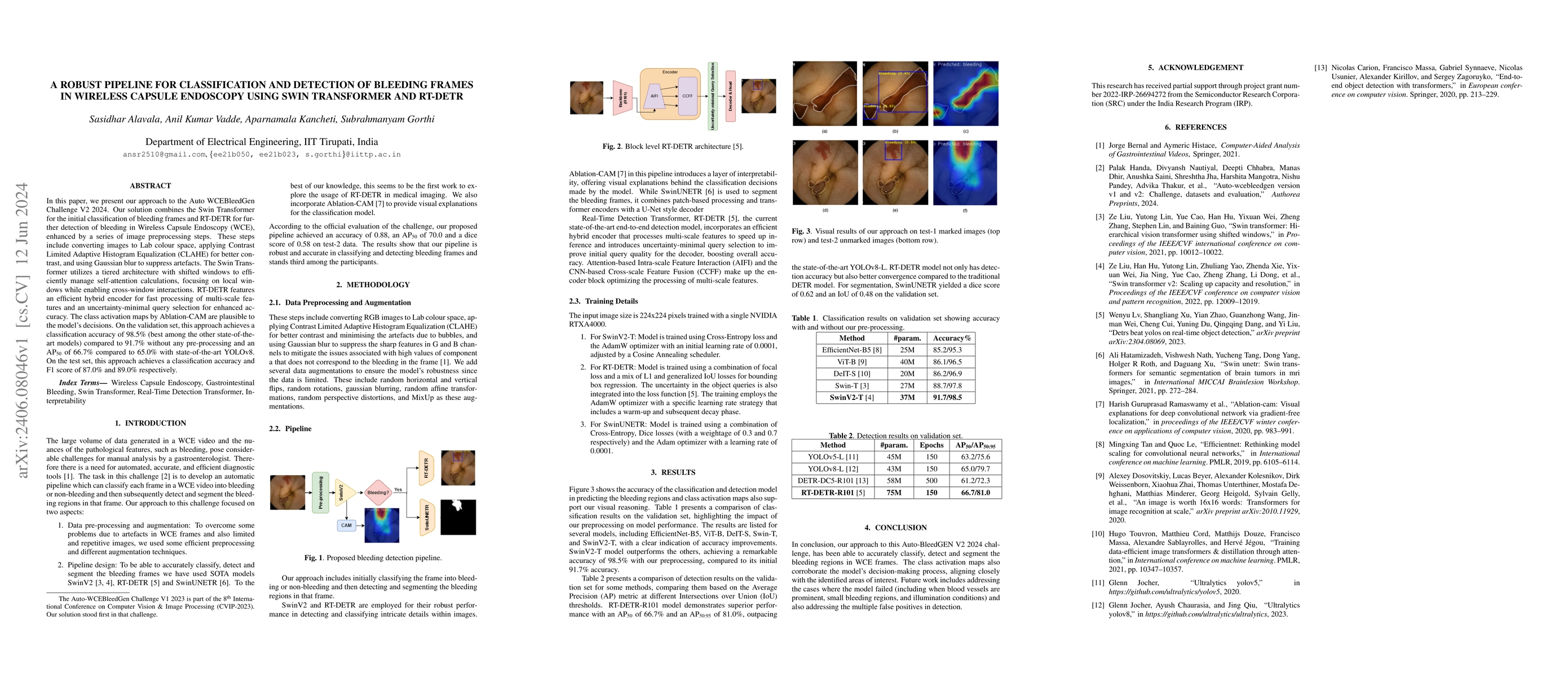 Thumbnail for A Robust Pipeline for Classification and Detection of Bleeding Frames in
  Wireless Capsule Endoscopy using Swin Transformer and RT-DETR
