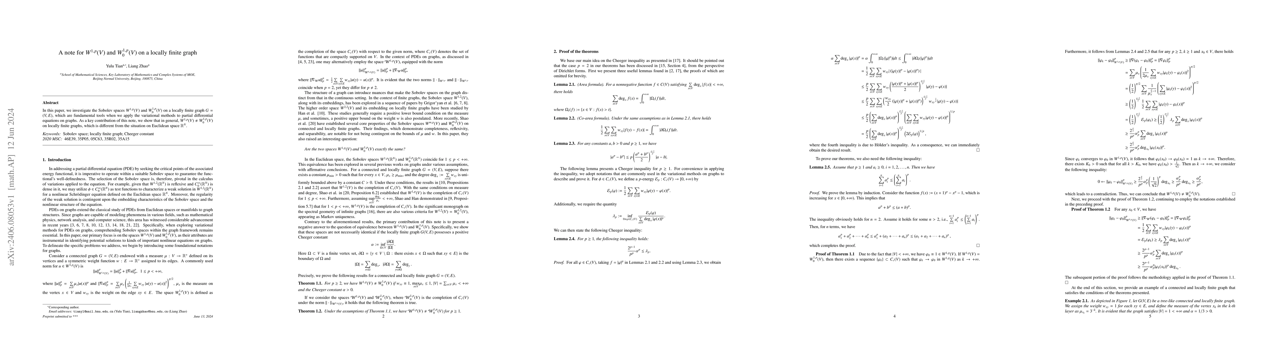 Thumbnail for A note for W^{1,p}(V) and W_0^{1,p}(V) on a locally finite graph