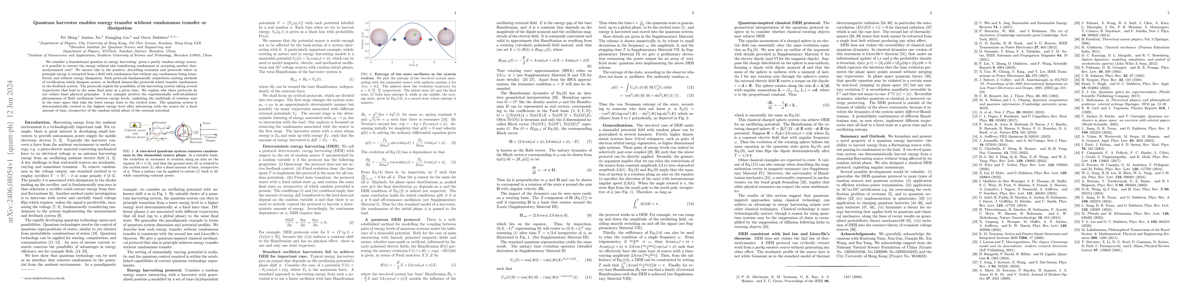 Thumbnail for Quantum harvester enables energy transfer without randomness transfer or
  dissipation