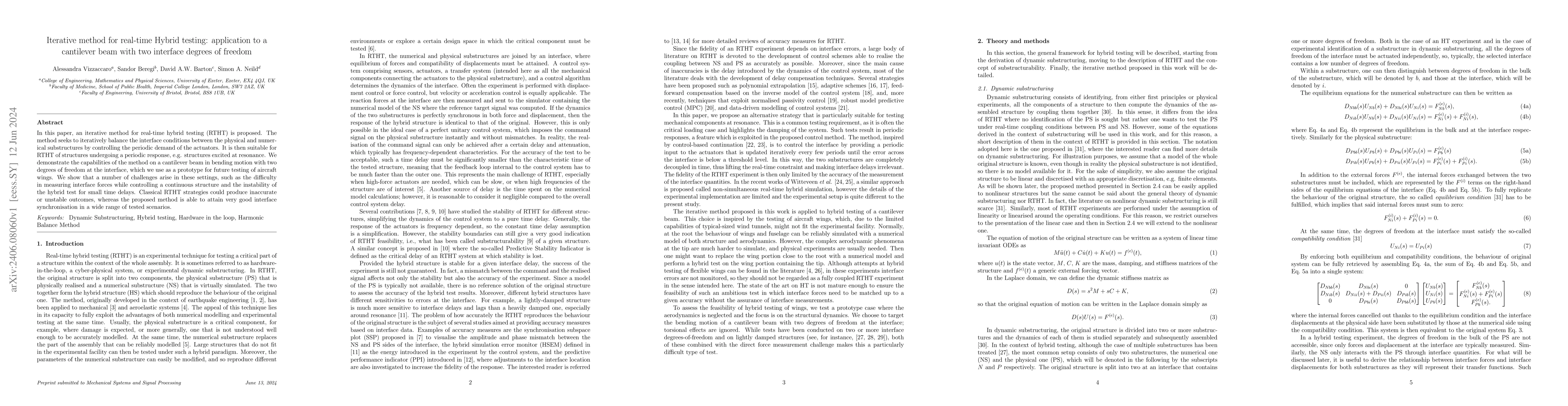 Thumbnail for Iterative method for real-time Hybrid testing: application to a
  cantilever beam with two interface degrees of freedom