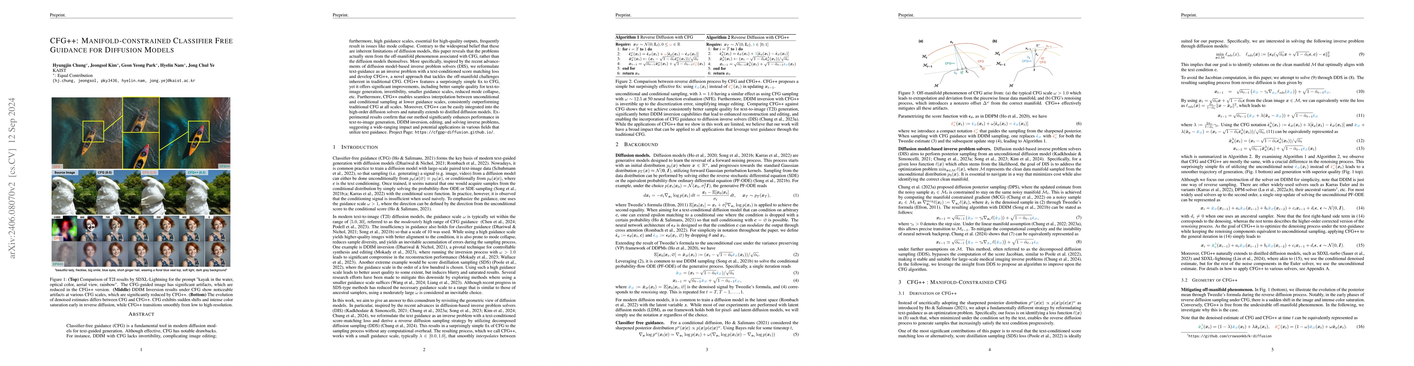 Thumbnail for CFG++: Manifold-constrained Classifier Free Guidance for Diffusion
  Models