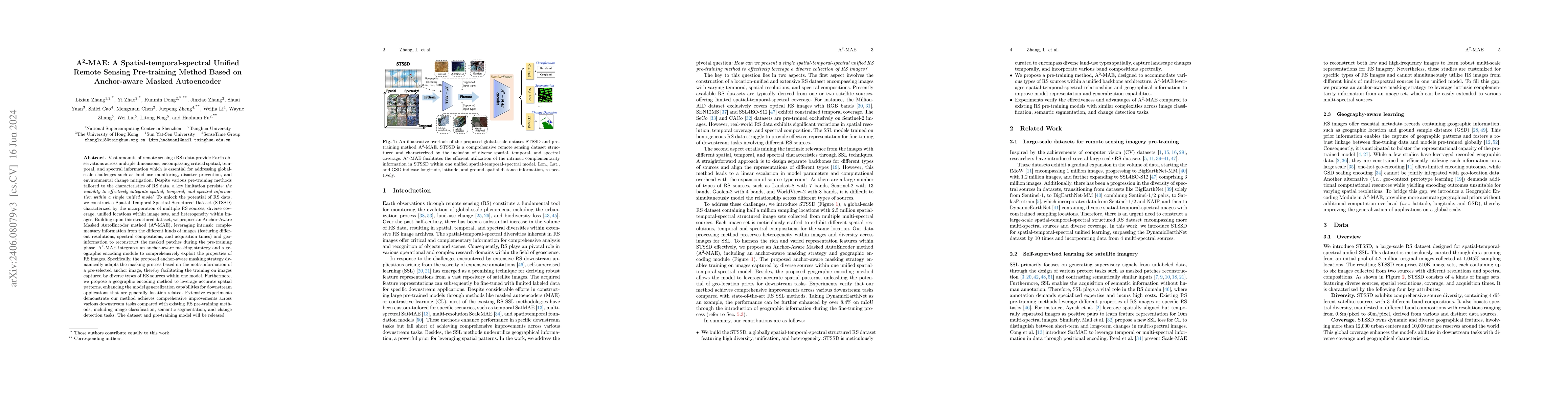 Thumbnail for A$^{2}$-MAE: A spatial-temporal-spectral unified remote sensing
  pre-training method based on anchor-aware masked autoencoder