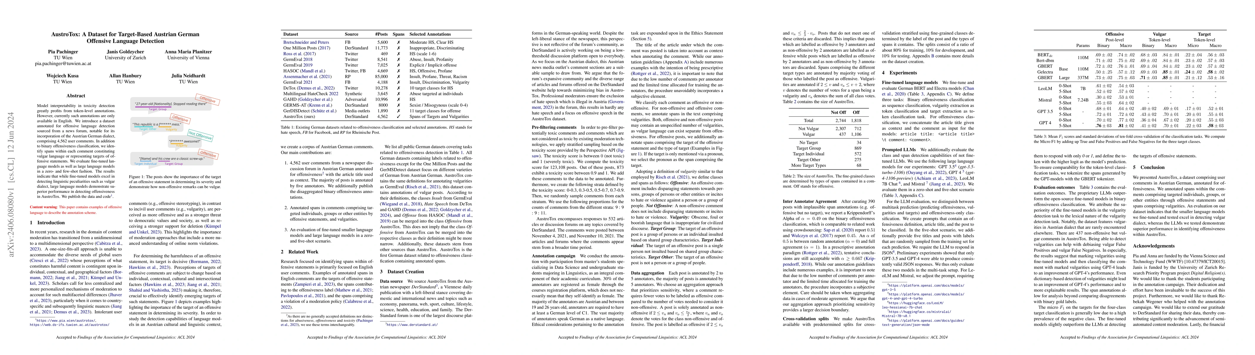 Thumbnail for AustroTox: A Dataset for Target-Based Austrian German Offensive Language
  Detection