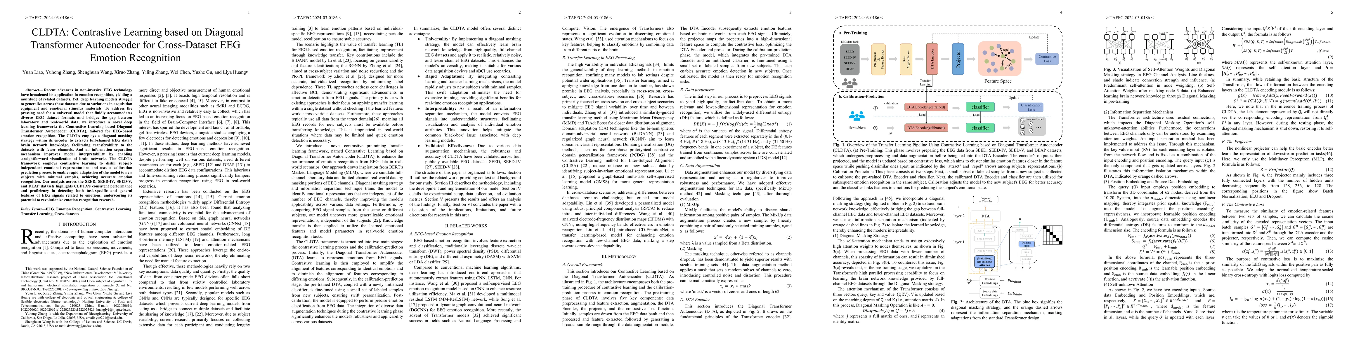 Thumbnail for CLDTA: Contrastive Learning based on Diagonal Transformer Autoencoder
  for Cross-Dataset EEG Emotion Recognition
