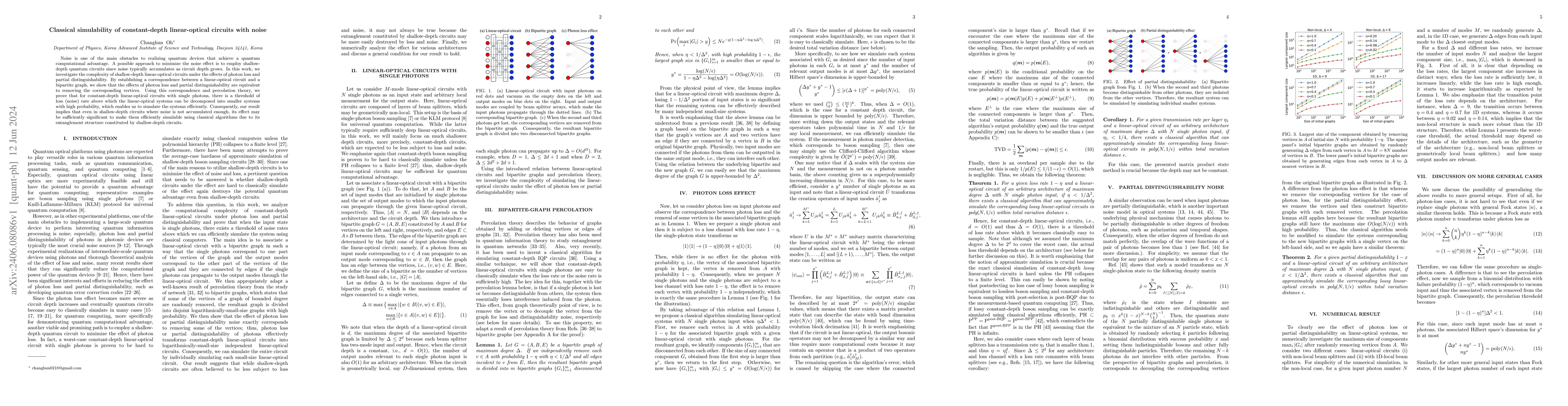 Thumbnail for Classical simulability of constant-depth linear-optical circuits with
  noise