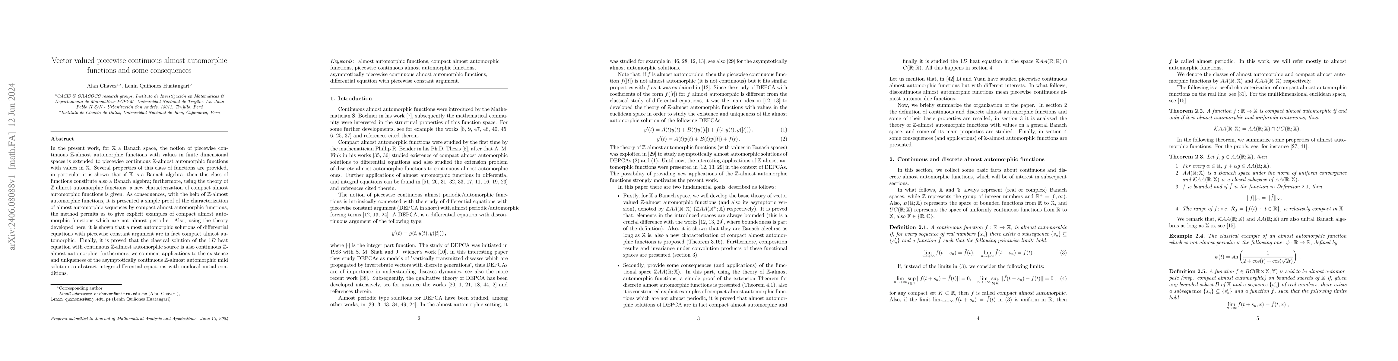 Thumbnail for Vector valued piecewise continuous almost automorphic functions and some
  consequences