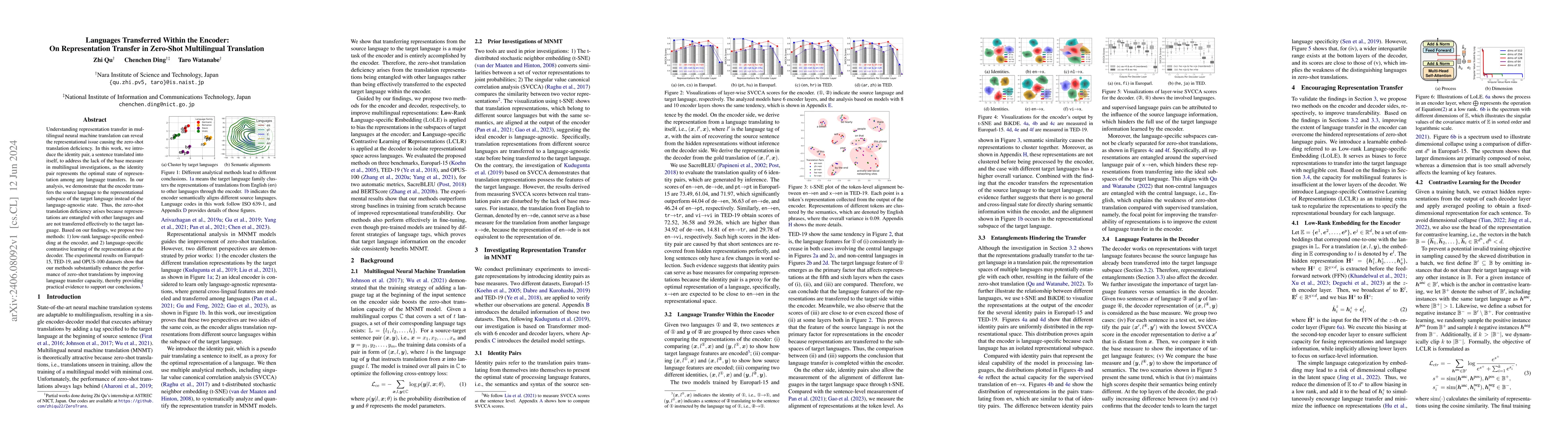 Thumbnail for Languages Transferred Within the Encoder: On Representation Transfer in
  Zero-Shot Multilingual Translation