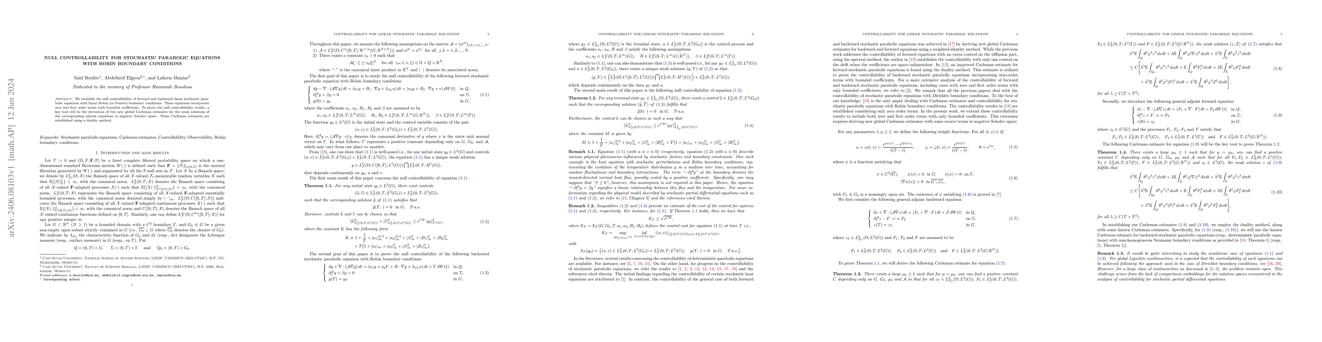 Thumbnail for Null controllability for stochastic parabolic equations with Robin
  boundary conditions