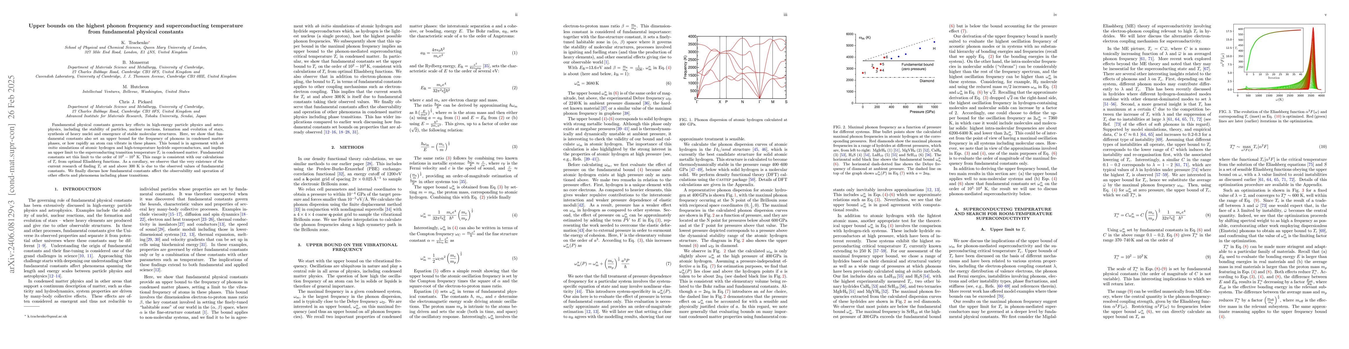 Thumbnail for Upper bounds on the highest phonon frequency and superconducting
  temperature from fundamental physical constants