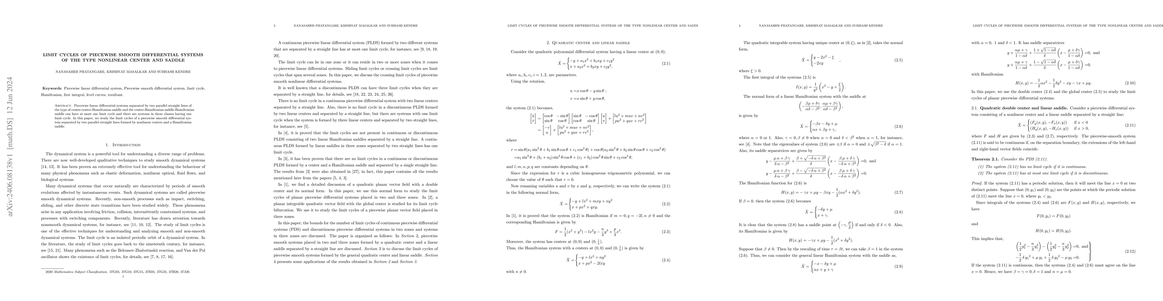 Thumbnail for Limit cycles of piecewise smooth differential systems of the type
  nonlinear center and saddle