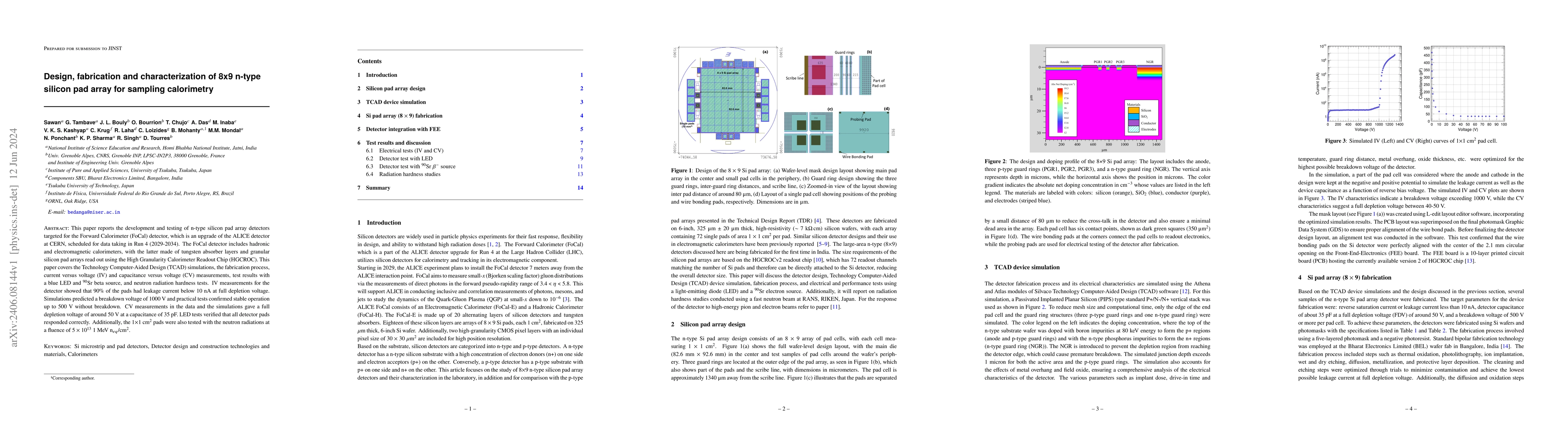 Thumbnail for Design,fabrication and characterization of 8x9 n-type silicon pad array
  for sampling calorimetry