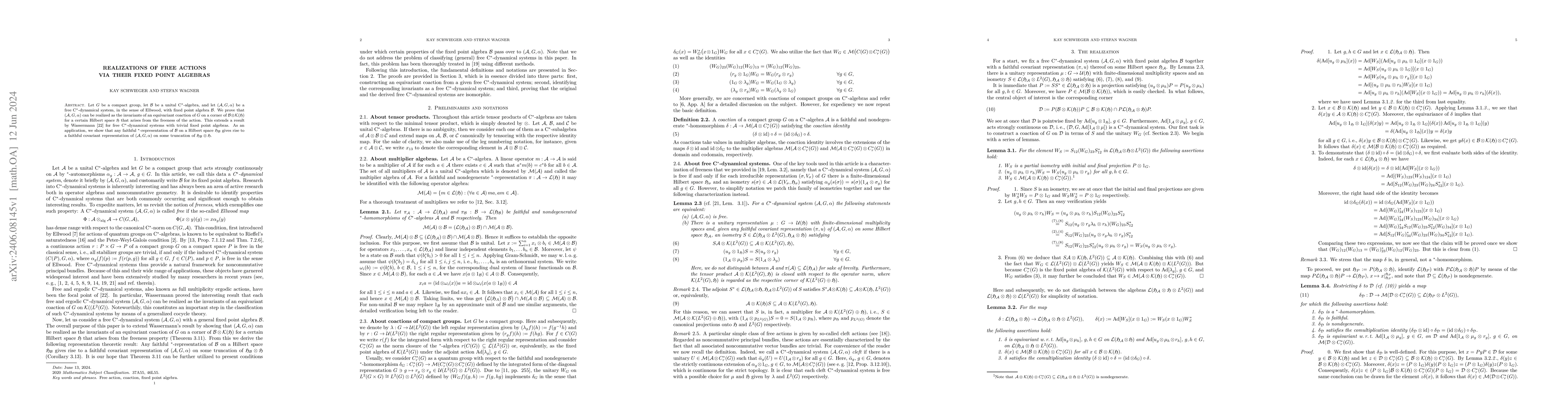 Thumbnail for Realizations of free actions via their fixed point algebras