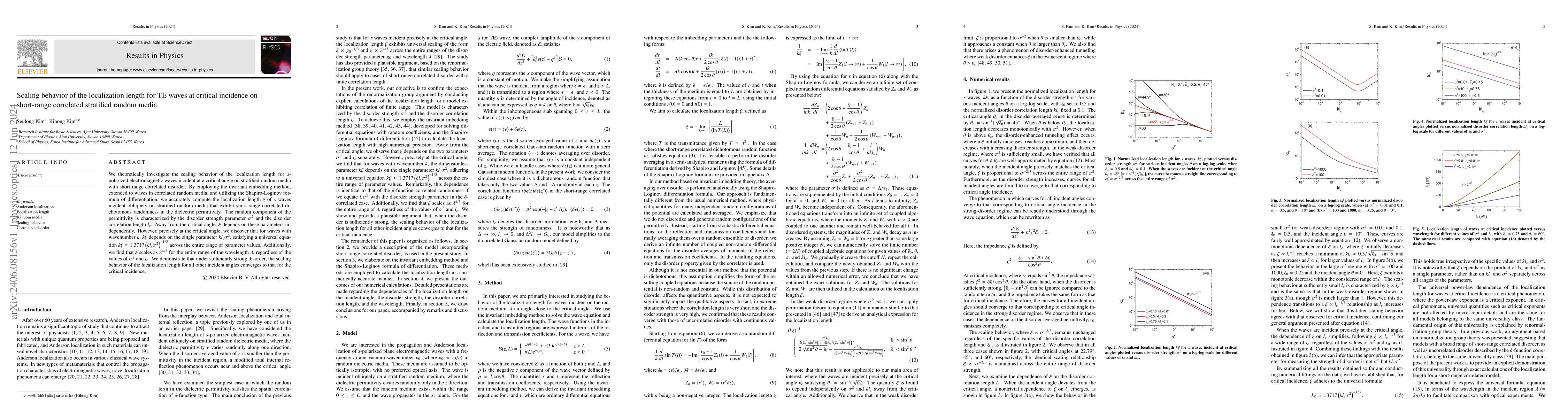 Thumbnail for Scaling behavior of the localization length for TE waves at critical
  incidence on short-range correlated stratified random media