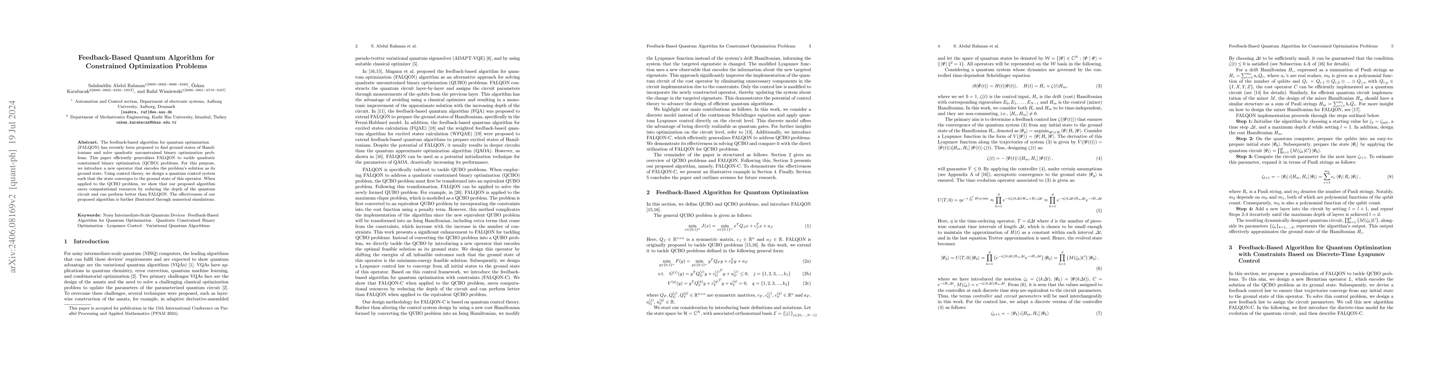 Thumbnail for Feedback-Based Quantum Algorithm for Constrained Optimization Problems