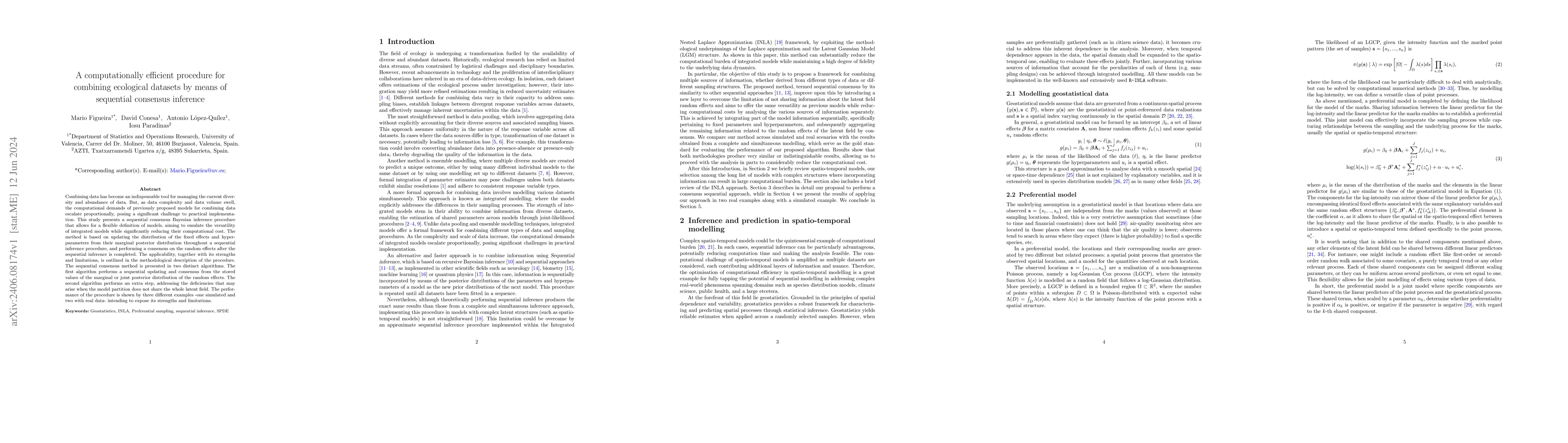 Thumbnail for A computationally efficient procedure for combining ecological datasets
  by means of sequential consensus inference