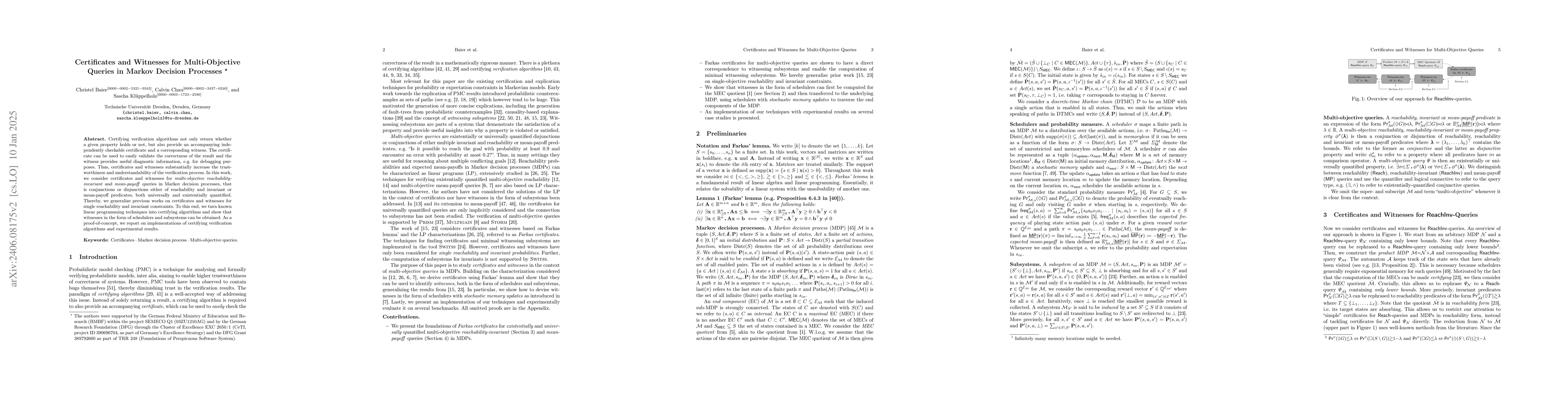 Thumbnail for Certificates and Witnesses for Multi-Objective Queries in Markov
  Decision Processes