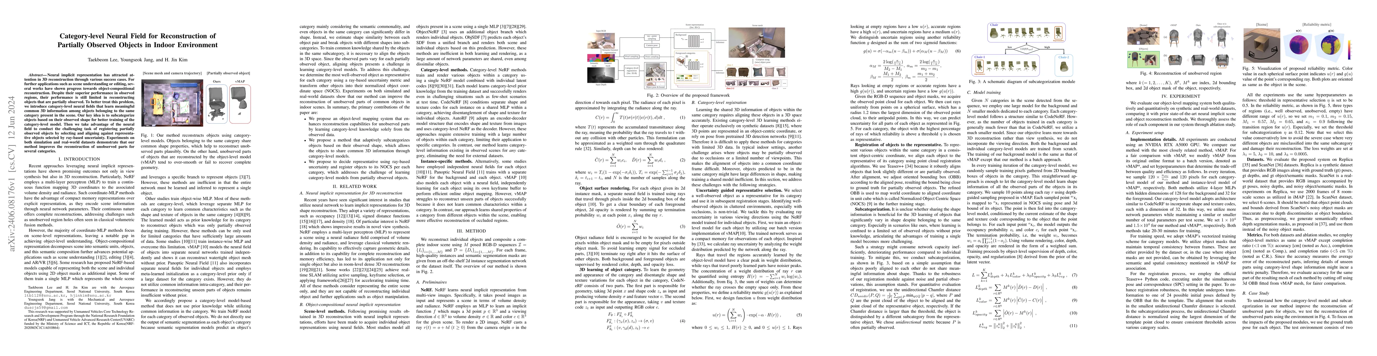 Thumbnail for Category-level Neural Field for Reconstruction of Partially Observed
  Objects in Indoor Environment