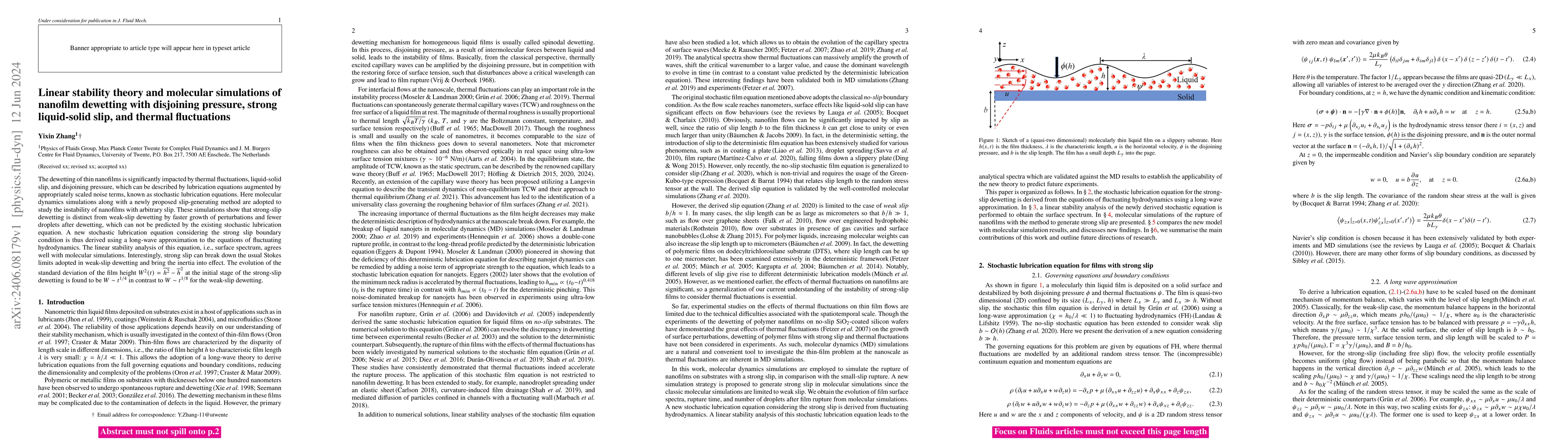Thumbnail for Linear stability theory and molecular simulations of nanofilm dewetting
  with disjoining pressure, strong liquid-solid slip, and thermal fluctuations