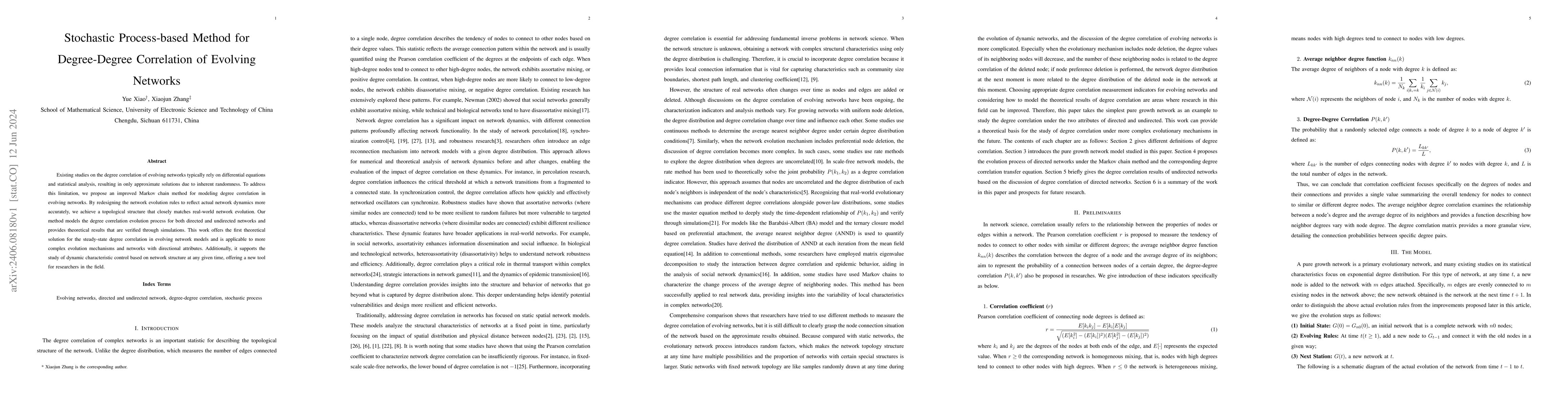 Thumbnail for Stochastic Process-based Method for Degree-Degree Correlation of
  Evolving Networks