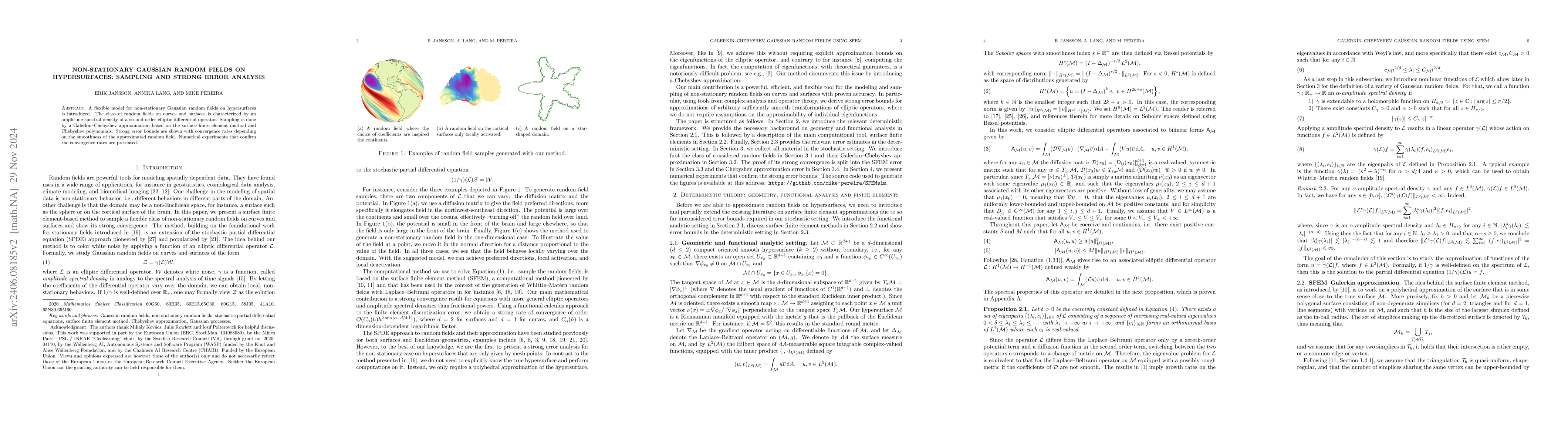 Thumbnail for Non-stationary Gaussian random fields on hypersurfaces: Sampling and
  strong error analysis