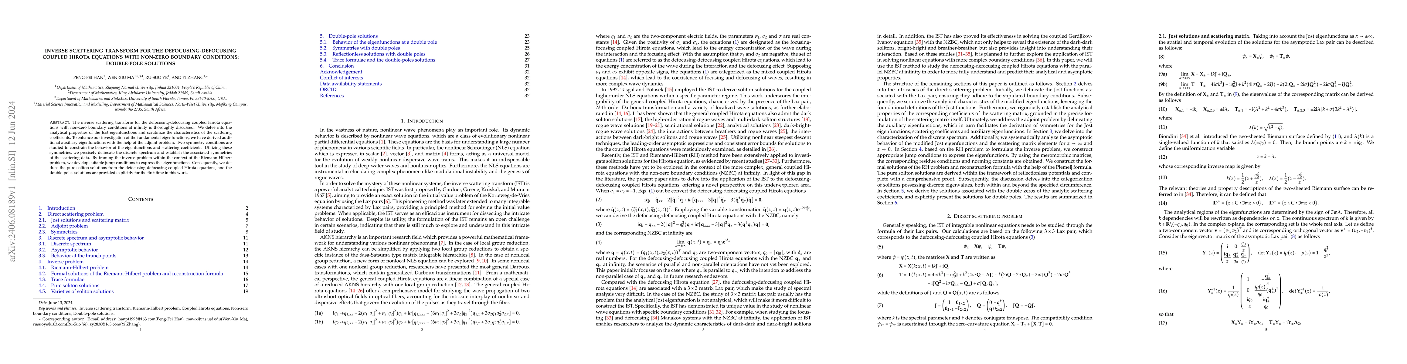 Thumbnail for Inverse scattering transform for the defocusing-defocusing coupled
  Hirota equations with non-zero boundary conditions: double-pole solutions