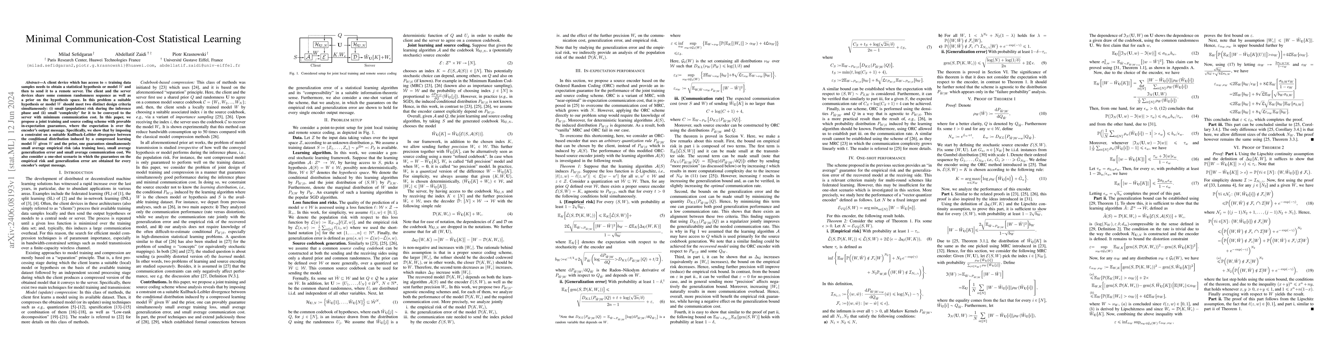 Thumbnail for Minimal Communication-Cost Statistical Learning
