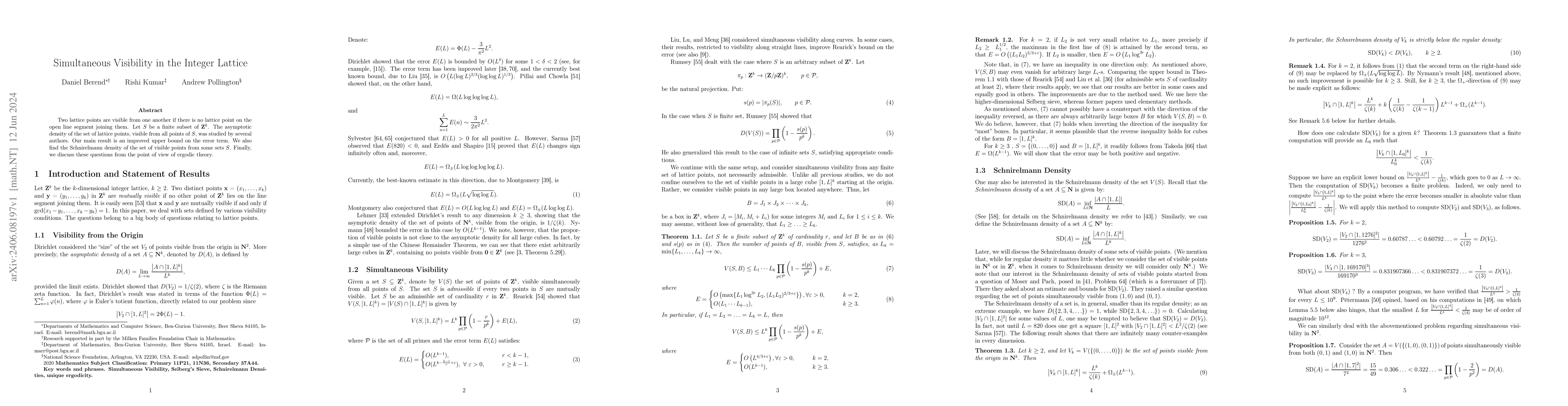 Thumbnail for Simultaneous visibility in the integer lattice