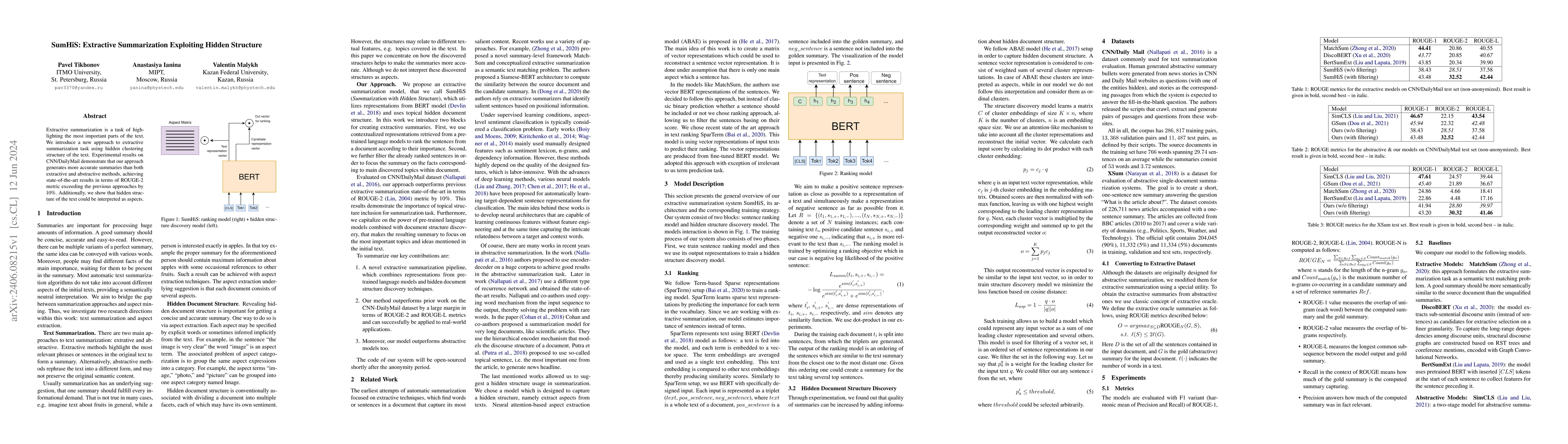 Thumbnail for SumHiS: Extractive Summarization Exploiting Hidden Structure