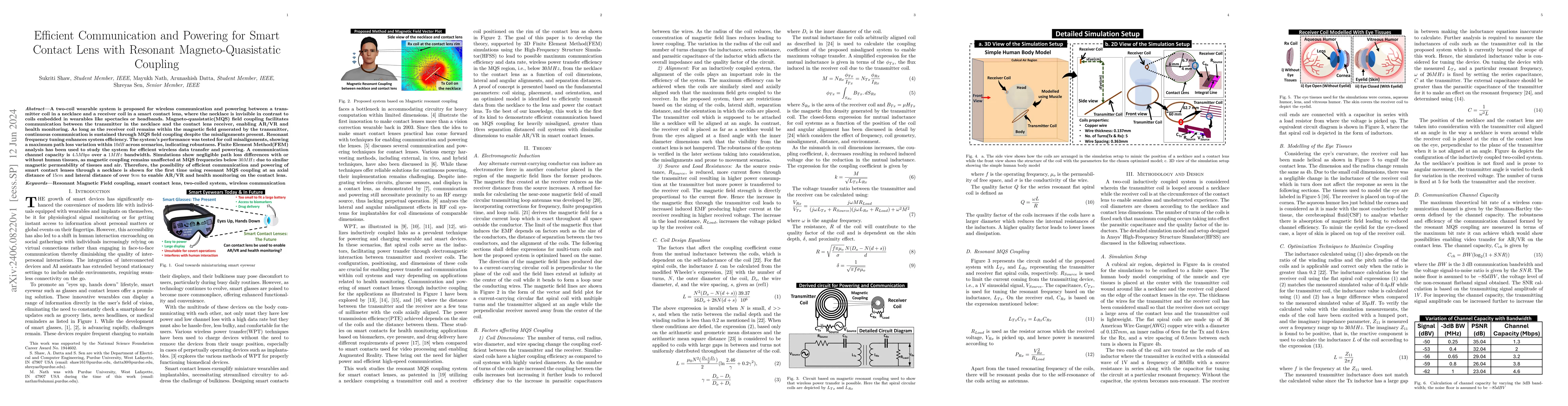Thumbnail for Efficient Communication and Powering for Smart Contact Lens with
  Resonant Magneto-Quasistatic Coupling