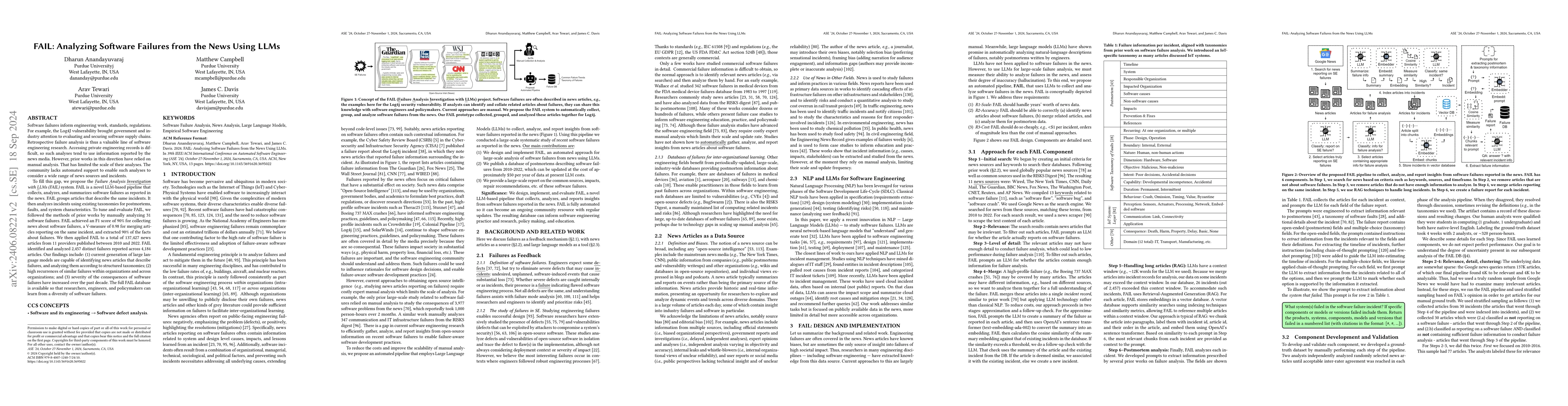 Thumbnail for Can Large Language Models Analyze Software Failures in the News? An
  End-to-End Automated Pipeline with FAIL