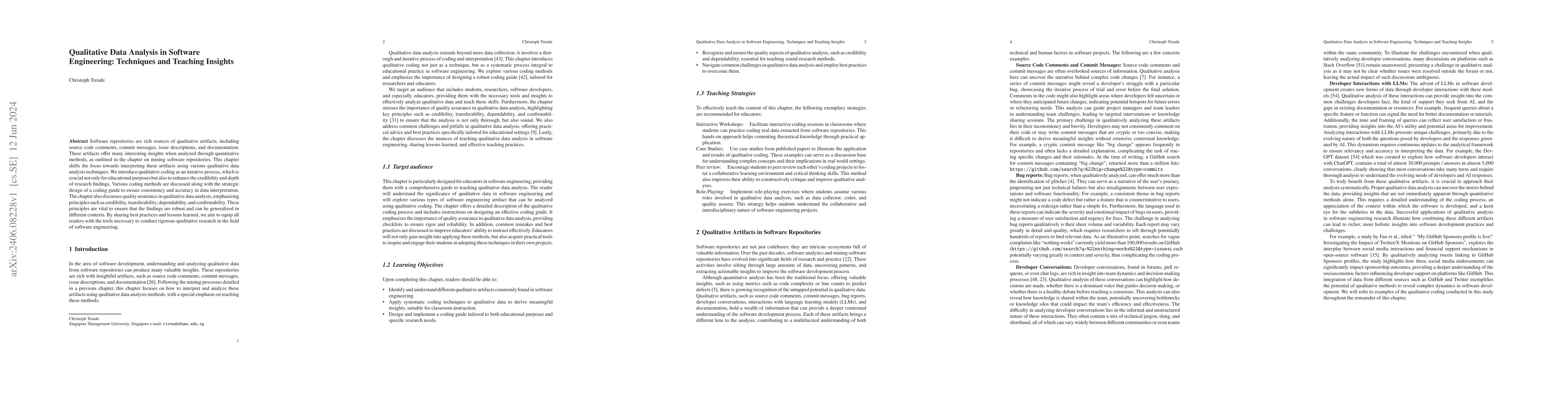 Thumbnail for Qualitative Data Analysis in Software Engineering: Techniques and
  Teaching Insights